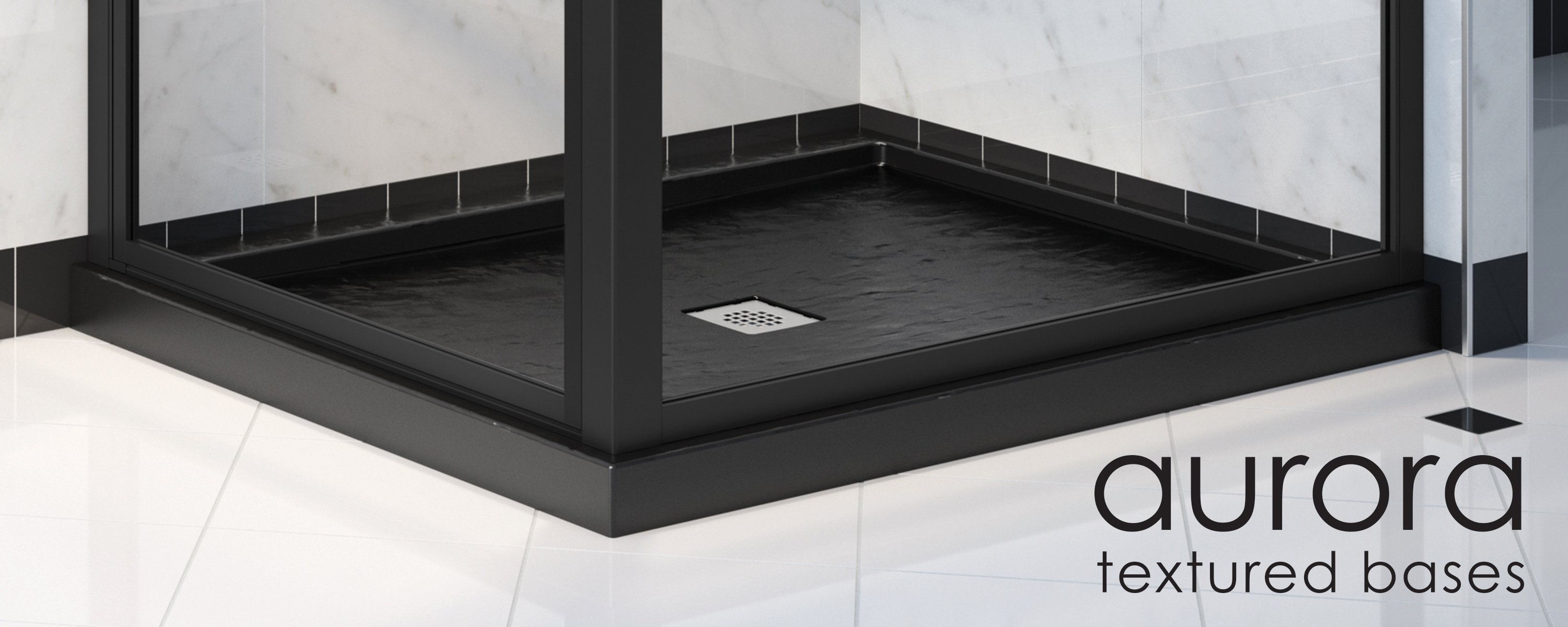 image of matte black slate aurora base on corner shower