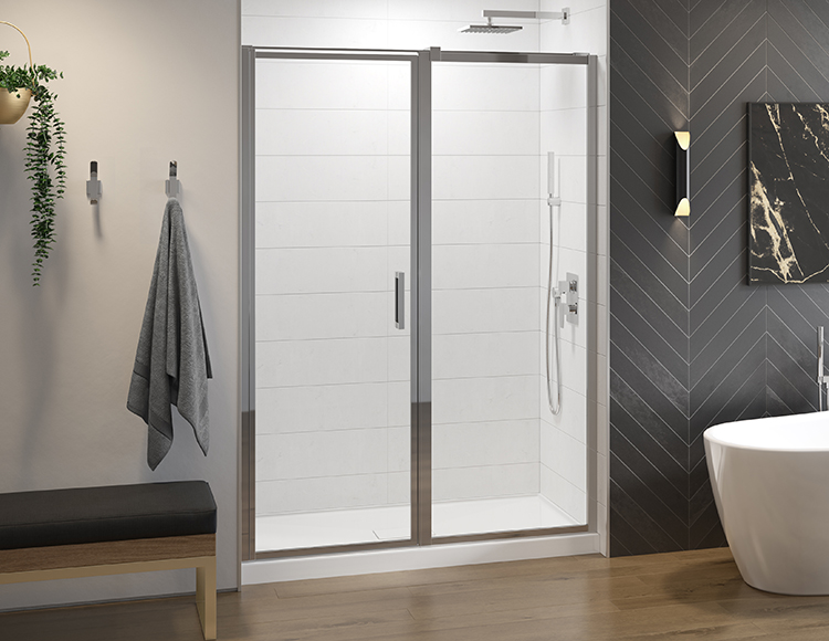 Elera in-line pivot door with fixed panel